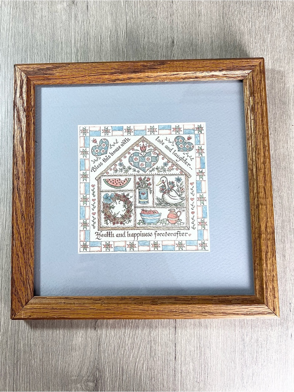 Vintage 1988 Creative Calligraphy Framed Art House Quote 9x9 Country Goose heart